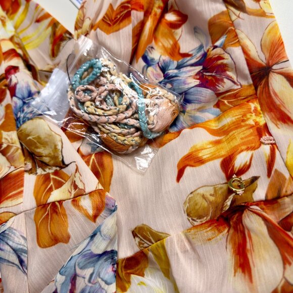 Guess Orange Floral Gilda Pleated V-Neck Cap Sleeve Maxi Dress $158 Size XL NEW! - Picture 9 of 12